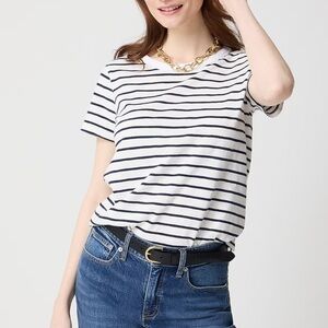 J. Crew Black and White Striped Short Sleeve Girlfriend Tee 100% cotton